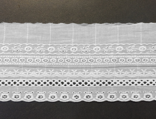 Natural White embroidery  - Broderie Anglaise  Lace  on Natural White Cotton Voile - 16.5 cm Wide.