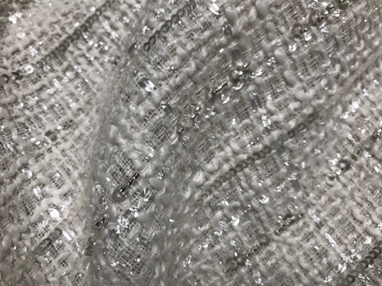 Off White w/Sequins and Glass Beads - French Tweed -150 cm Wide.