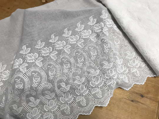 Natural White on Natural White Cotton Voile  - Broderie Anglaise  Lace - 47 cm Wide.