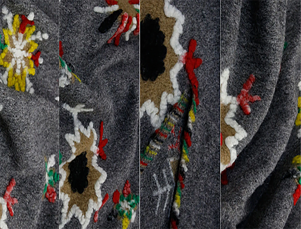 Multi Color Snow Flakes on Dark Grey  Background - Italian Woolen - 150 cm Wide.