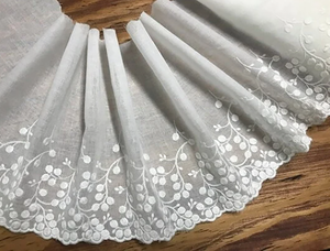 Natural White Broderie Anglaise Lace on  Cotton Voile - 21.5 cm Wide.