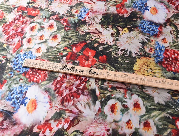 Multi Color Floral - Italian Stretch Silk Mate Satin - 19 MM - 108 cm Wide.