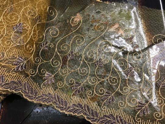 Antique Gold/Brown - Embroidered Soft Tulle Lace - 21 cm Wide.