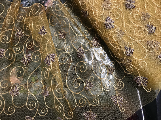 Antique Gold/Brown - Embroidered Soft Tulle Lace - 23 cm Wide.