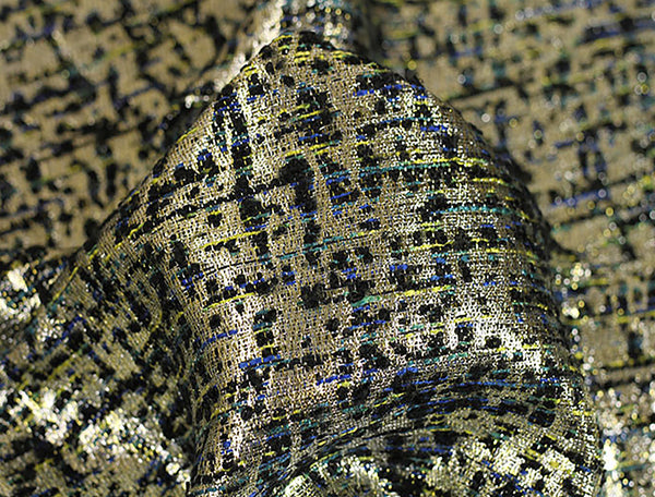 Gold w/Blue, Yellow Accents  -  French Tweed - 150 cm Wide.