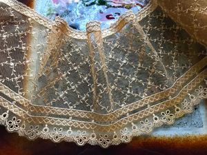 Gold or Beige Embroidery on  Soft Tulle Background - Italian Lace - 13.5 cm Wide.