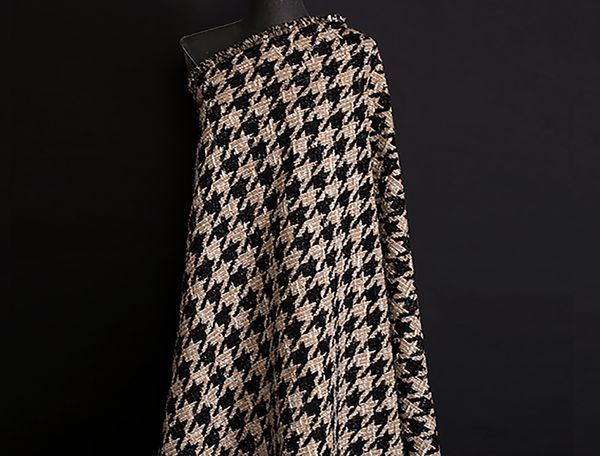 Black/Tannish Houndstooth - Shimmering French Tweed - 150 cm Wide.