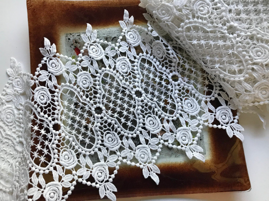 White Cotton  All Embroidery - Italian Lace - 26 cm Wide.