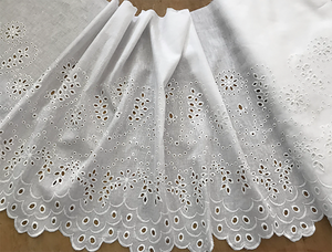 Natural White Embroidery Linen  Lace - Broderie Anglaise  Lace  on Natural White Linen - 50 cm Wide.