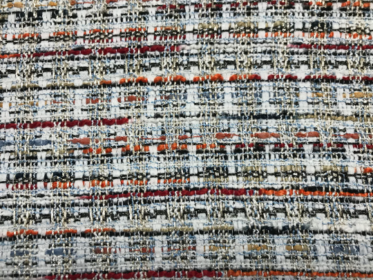 White Red Black Blue Orange and Gold- French Tweed - 145 cm Wide.