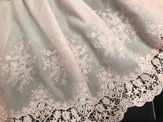 Pink Broiderie Anglaise Lace on  Cotton Voile - 36 cm Wide, Imported
