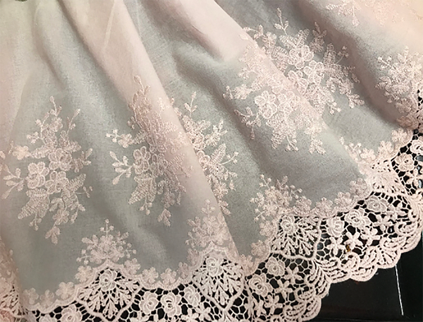 Pink on Pink Embroidery on Cotton Voile - Broderie Anglaise Lace - 36 cm Wide.