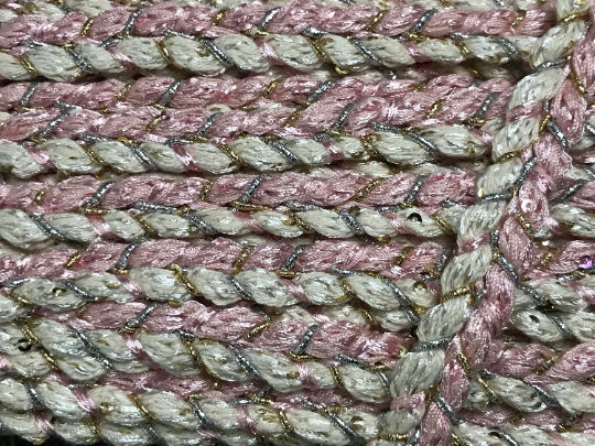 Pink/Off White/Gold/Silver and Small Sequins - French Braid Trim -  1 1/2 cm Wide.