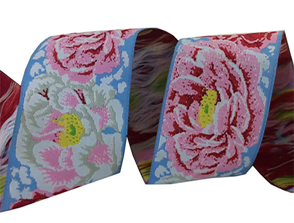 Shades of Pink Floral - Magnificent Peonies - Embroidered Jacquard Ribbon - 1.5" Wide.