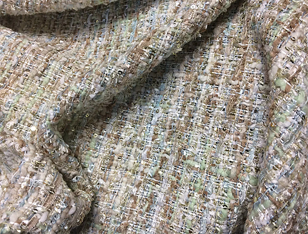 Shades of Blues or Pink Whites and Tans with Small Sequins - French Tweed - 150 cm Wide.