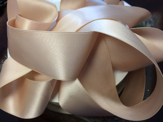 Peach Parfait Color -  Double Face French Satin Silk Ribbon, 100% Mulberry Silk  - 1" Wide