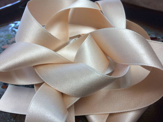 Peach Parfait Color -  Double Face French Satin Silk Ribbon, 100% Mulberry Silk  - 1" Wide
