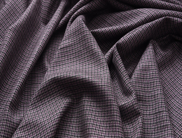 Double Faced w/Small Black and Purple Houndstooth Pattern on Grey Background - Fine Italian Wool - 157 cm Wide.