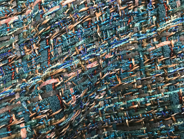 Shades of Blue/Teal/Tans - French Tweed - 150 cm Wide.