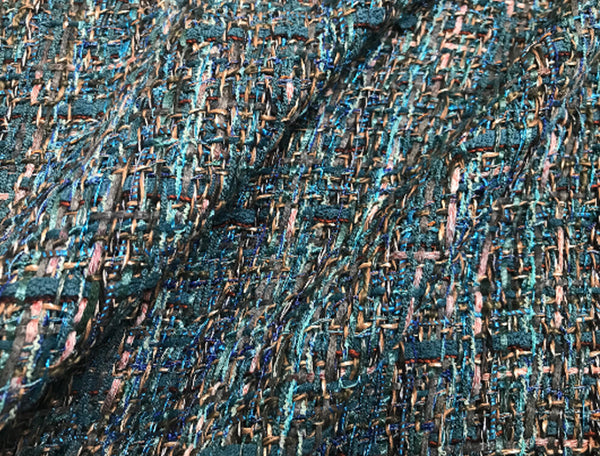 Shades of Blue/Teal/Tans - French Tweed - 150 cm Wide.