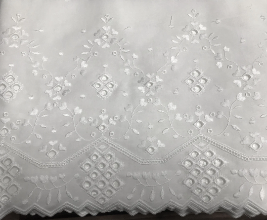 White Broiderie Anglaise on  Swiss Cotton Voile, 25 cm Imported.