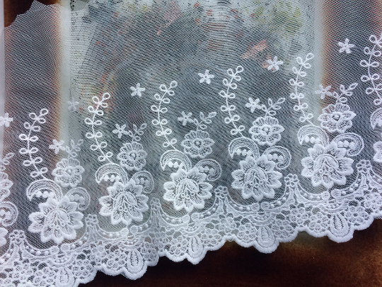White Embroidered Tulle  Lace -21 cm  Wide, Imported.