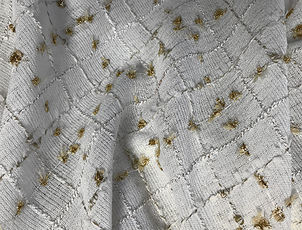 Gold Speckles on Natural White Background - French Tweed - 142 cm Wide.
