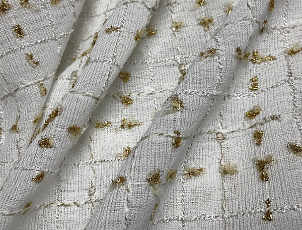 Gold Speckles on Natural White Background - French Tweed - 142 cm Wide.