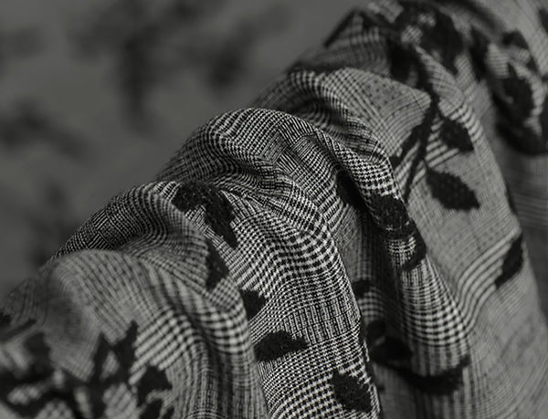 Black Floral on Grey Background - 3 Dimensional Italian Jacquard Fabric - 150 cm Wide