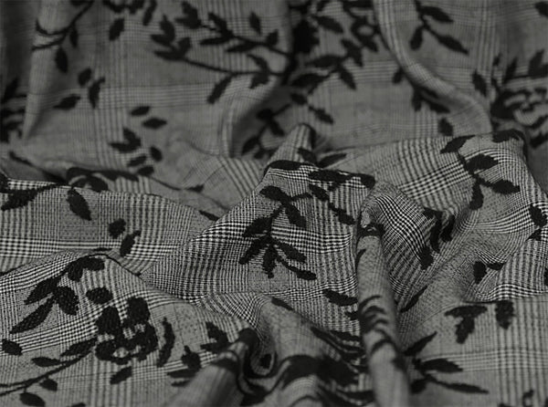 Black Floral on Grey Background - 3 Dimensional Italian Jacquard Fabric - 150 cm Wide